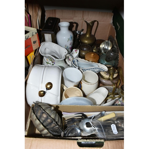 368 - FOUR BOXES OF MISCELLANEOUS SUNDRIES, to include an Halina 150 slide projector, a cased pair of Carl... 