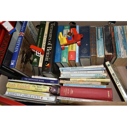 373 - THREE BOXES OF BOOKS AND LEGO, to include a Lego tub of Basic 1637 Lego pieces, ages 3+, a small Roy... 