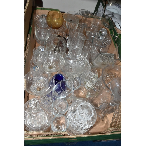 380 - FIVE BOXES OF CERAMICS AND GLASSWARE, to include champagne glasses, and flutes, a Colclough tea set ... 