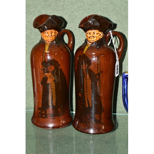 389 - THREE ROYAL DOULTON KINGSWARE FLASKS AND A ROYAL DOULTON TOBACCO JAR BASE, comprising a Kingsware De... 