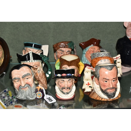 395 - NINE SMALL ROYAL DOULTON AND OTHER CHARACTER JUGS, comprising Merlin D6536, Viking D6502 (hairline t... 