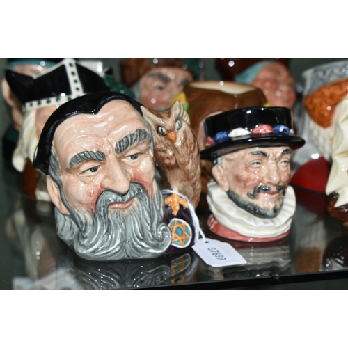 395 - NINE SMALL ROYAL DOULTON AND OTHER CHARACTER JUGS, comprising Merlin D6536, Viking D6502 (hairline t... 