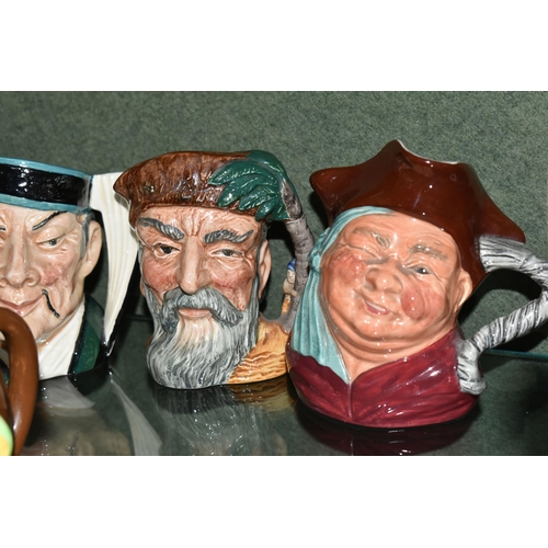 395 - NINE SMALL ROYAL DOULTON AND OTHER CHARACTER JUGS, comprising Merlin D6536, Viking D6502 (hairline t... 