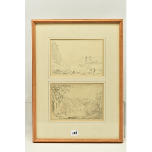 345 - ANTHONY THOMAS DEVIS (1729-1816) TWO PREPARATORY SKETCHES, the first depicts a river landscape with ... 