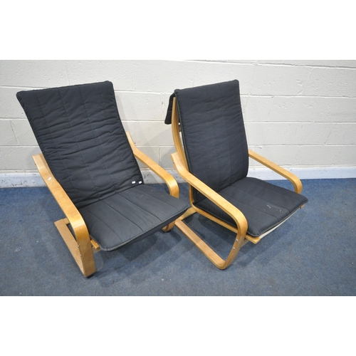 1403 - A PAIR OF IKEA POANG BEECH FRAMED CHAIRS (condition report: upholstery in need of a clean, frame wit... 