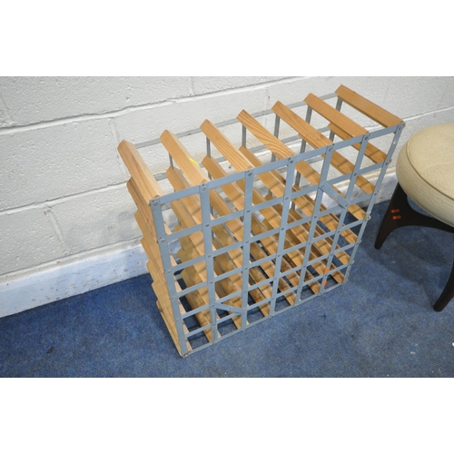 1405 - A MID CENTURY G PLAN FRESCO DRESSING STOOL, along with a metal and wooden wine rack, with 36 section... 