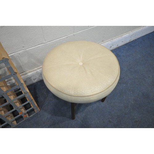 1405 - A MID CENTURY G PLAN FRESCO DRESSING STOOL, along with a metal and wooden wine rack, with 36 section... 