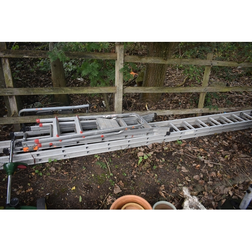 1018 - AN ALUMINIUM DOUBLE EXTENSION LADDER, length 13ft, and two step ladders (3)