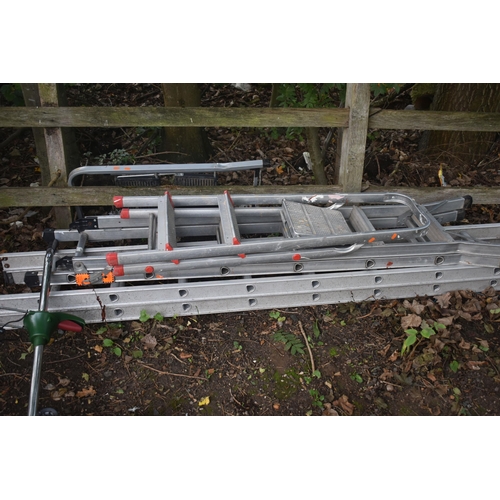 1018 - AN ALUMINIUM DOUBLE EXTENSION LADDER, length 13ft, and two step ladders (3)