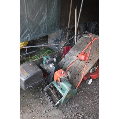 1038 - A WEBB PETROL CYLINDER LAWNMOWER, with a grass box, along with a Suffolk cylinder lawnmower with no ... 