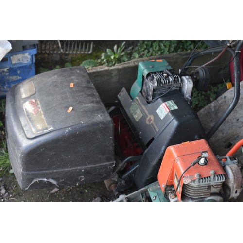 1038 - A WEBB PETROL CYLINDER LAWNMOWER, with a grass box, along with a Suffolk cylinder lawnmower with no ... 