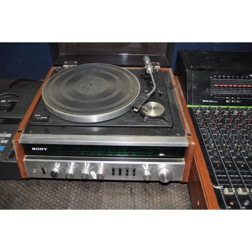 1142 - A VINTAGE SONY HP-511A MUSIC CENTRE (drive belt gone but working) a Toa RX216 mixing desk (powers up... 