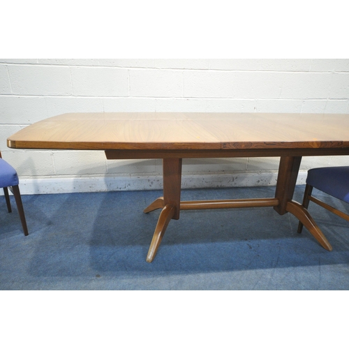 1396 - W H RUSSELL FOR GORDON RUSSELL, A MID-CENTURY MODEL 'BURFORD' MAHOGANY AND ROSEWOOD EXTENDING DINING... 