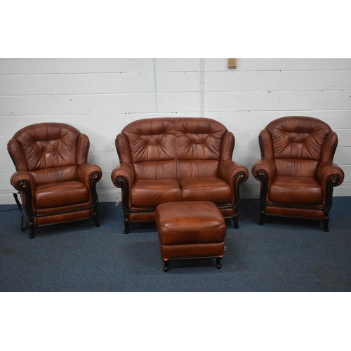 1415 - A BARDI ITALY BROWN LEATHER FOUR PIECE LOUNGE SUITE, comprising a two seater settee, length 137cm x ... 