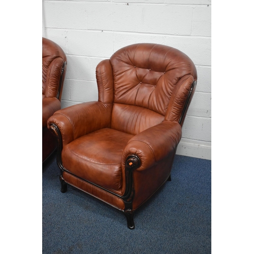 1415 - A BARDI ITALY BROWN LEATHER FOUR PIECE LOUNGE SUITE, comprising a two seater settee, length 137cm x ... 