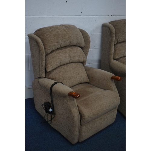 1416 - A HSL BROWN UPHOLSTERED THREE PIECE SUITE, comprising a three seater settee, length 175cm x depth 89... 