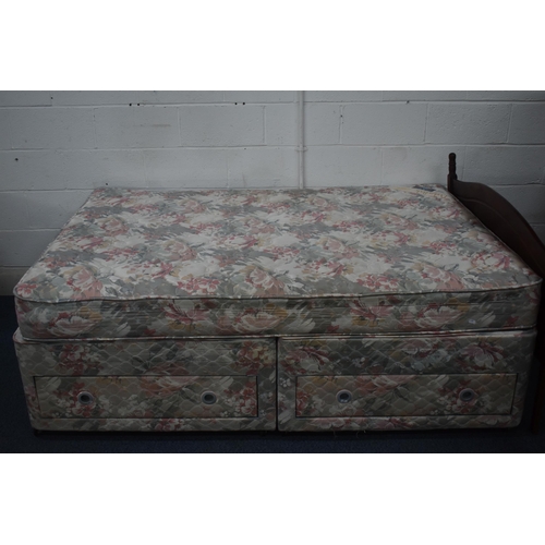 1418 - A FLEXIFORM 4FT6 FLORAL DIVAN BED, MATTRESS AND HEADBOARD