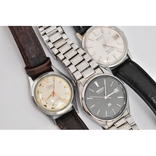 117 - THREE GENTS WRISTWATCHES, to include a 'Seiko Automatic Sea Horse' round silver dial, baton markers,... 