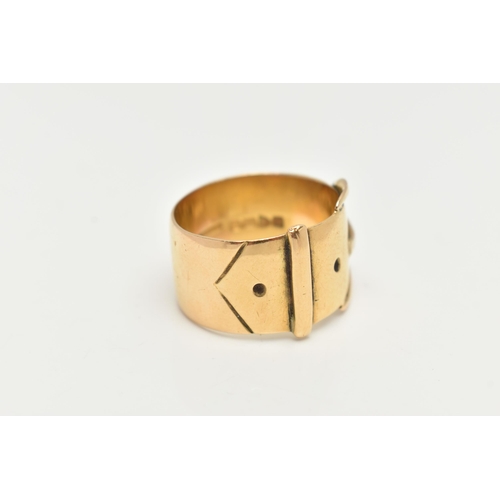 12 - A HEAVY GENTS 18CT GOLD BUCKLE RING, wide band 16.0mm at buckle, hallmarked 18ct Chester 1920, ring ... 