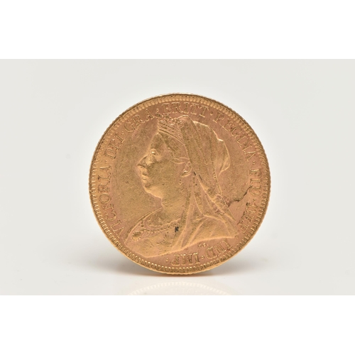 24 - A LATE VICTORIAN FULL SOVEREIGN COIN, obverse depicting Queen Victoria, reverse George and the Drago... 