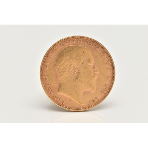 25 - AN EDWARDIAN FULL SOVEREIGN GOLD COIN, obverse depicting Edward VII, reverse George and the Dragon d... 