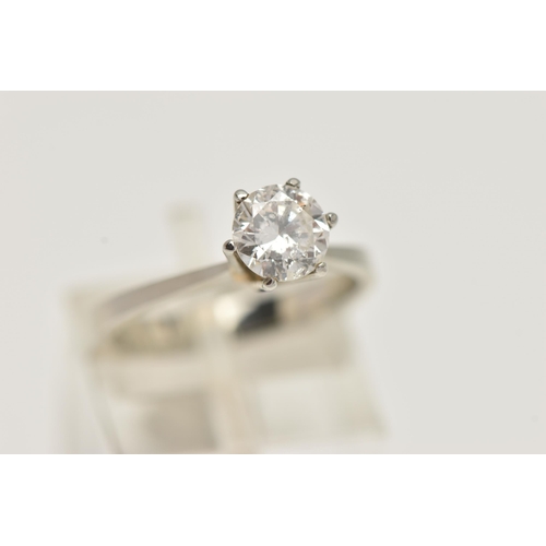 3 - A WHITE METAL SINGLE STONE DIAMOND RING, round brilliant cut diamond in a six claw setting, estimate... 