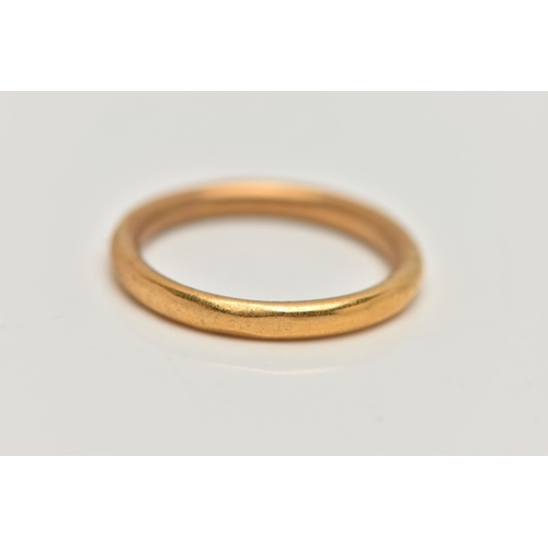 37 - A 22CT GOLD BAND RING, polished band, hallmarked 22ct Birmingham, ring size P, approximate gross wei... 