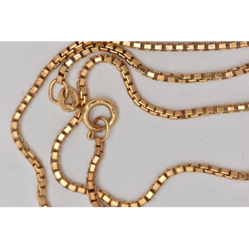 39 - A 9CT GOLD BOX LINK CHAIN NECKLACE, fitted with a spring clasp, hallmarked 9ct Sheffield, length 500... 