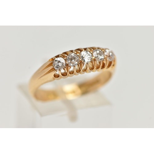 53 - A LATE VICTORIAN FIVE STONE DIAMOND RING, set with five old cut diamonds, each claw set, total estim... 