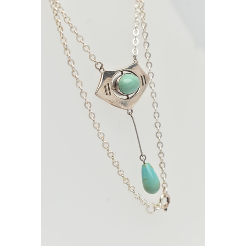 70 - A 'CHARLES HORNER' NECKLACE, a turquoise arts and crafts lariat style necklace, fitted with a modern... 