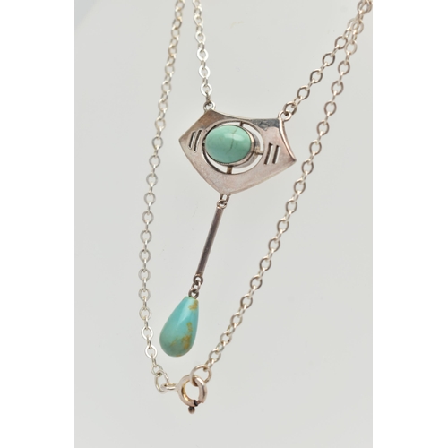 70 - A 'CHARLES HORNER' NECKLACE, a turquoise arts and crafts lariat style necklace, fitted with a modern... 