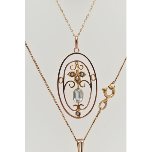 74 - TWO EARLY 20TH CENTURY NECKLACES AND A 9CT GOLD NECKLACE, the first an art deco rose metal and perid... 