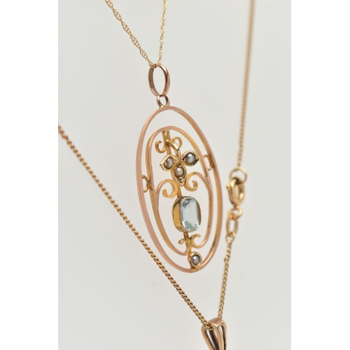 74 - TWO EARLY 20TH CENTURY NECKLACES AND A 9CT GOLD NECKLACE, the first an art deco rose metal and perid... 