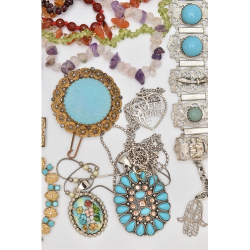 91 - AN ASSORTMENT OF JEWELLERY, to include ten semi-precious beaded necklaces, gemstones to include amet... 