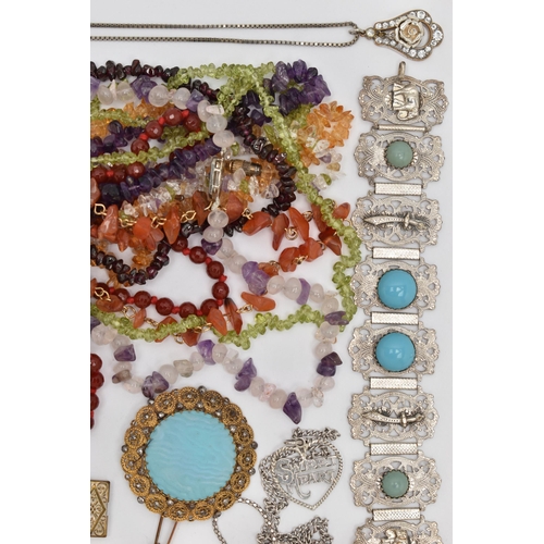 91 - AN ASSORTMENT OF JEWELLERY, to include ten semi-precious beaded necklaces, gemstones to include amet... 