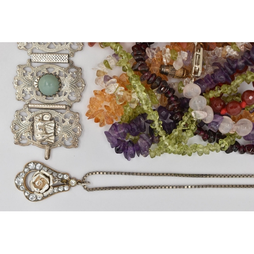 91 - AN ASSORTMENT OF JEWELLERY, to include ten semi-precious beaded necklaces, gemstones to include amet... 