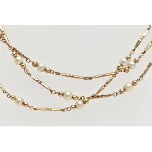 97 - A 9CT GOLD CULTURED PEARL NECKLACE, designed with alternating cultured pearls and polished links, fi... 