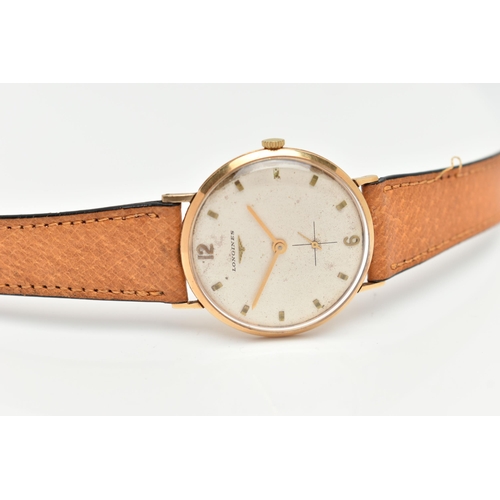 137 - A LONGINES WRISTWATCH, the circular face with cream coloured dial, baton and Arabic markers, subsidi... 