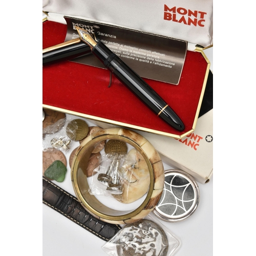 139 - A SMALL BOX OF ASSORTED ITEMS, to include a boxed 'Mont Blanc Meisterstuck No. 149' fountain pen fit... 