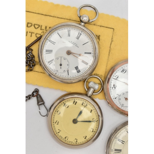 145 - TWO SILVER POCKET WATCHES AND TWO OTHERS, to include a mid-20th century silver open face pocket watc... 