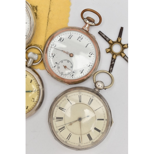 145 - TWO SILVER POCKET WATCHES AND TWO OTHERS, to include a mid-20th century silver open face pocket watc... 