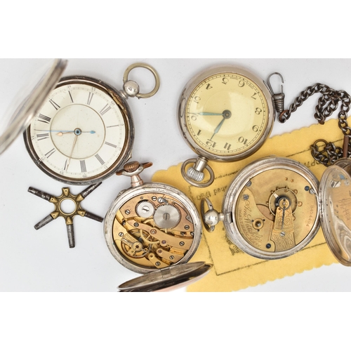 145 - TWO SILVER POCKET WATCHES AND TWO OTHERS, to include a mid-20th century silver open face pocket watc... 