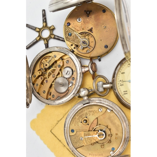 145 - TWO SILVER POCKET WATCHES AND TWO OTHERS, to include a mid-20th century silver open face pocket watc... 