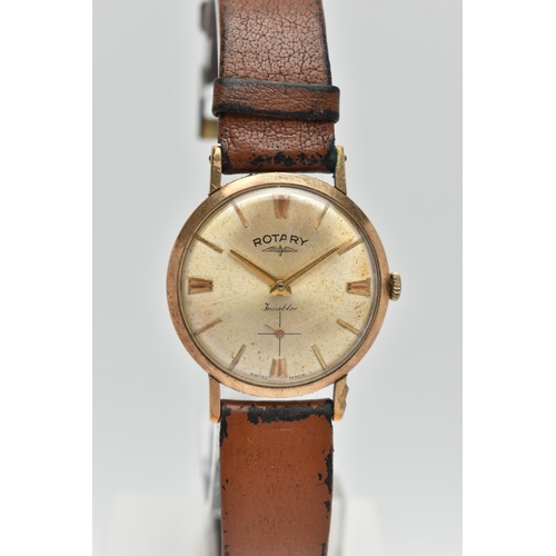 154 - A 9CT GOLD WRISTWATCH, hand wound movement, round dial signed 'Rotary', Roman numerals and baton mar... 