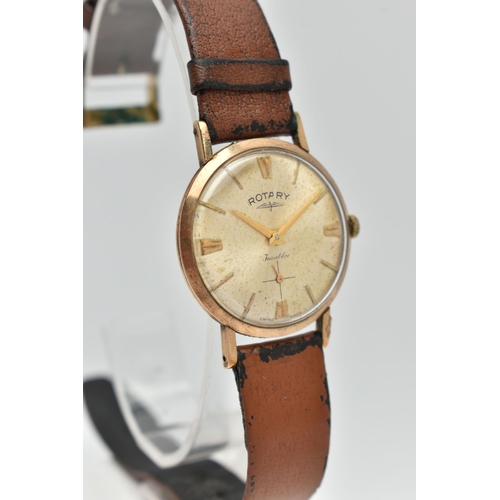 154 - A 9CT GOLD WRISTWATCH, hand wound movement, round dial signed 'Rotary', Roman numerals and baton mar... 