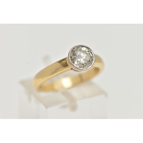 157 - AN 18CT GOLD SINGLE STONE DIAMOND RING, the brilliant cut diamond within a collet setting to the pla... 