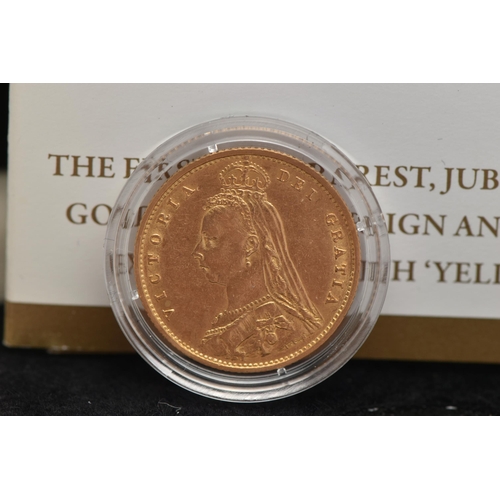 165 - A GOLD HALF SOVEREIGN AND THE FIRST IN YELLOW GOLD, this Sovereign carried a New Jubilee Portrait in... 