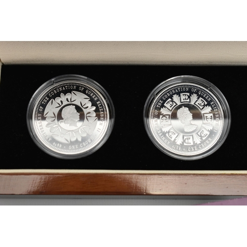 173 - A 60TH ANNIVERSAY OF THE CORONATION QUEEN ELIZABETH II FOUR SILVER CROWN SET, to include silver Crow... 