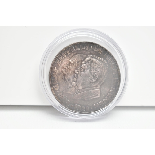 178 - A RARE GERMAN PROOF COMMEMORATIVE BY Dr HUGO ECKENER 1898-1928 OF THE GRAFF ZEPPELIN L.Z.127, 1929 3... 