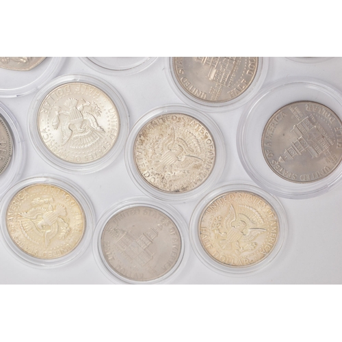 179 - A QUANTITY OF USA HALF DOLLAR COINS, to include 8 x Kennedy Half Dollars 1964, a Bell Half Dollar 19... 